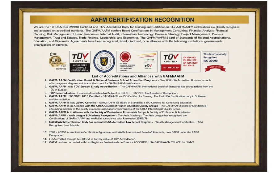 AAFM USA accreditation certificate